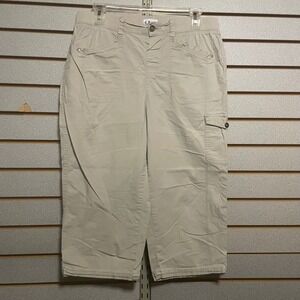 Dash Women Beige Cargo Capri Pants Size L Elastic Waist Pockets Summer Casual